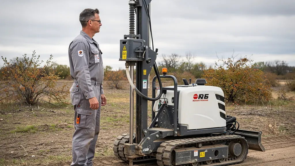 Ingénieur géotechnicien supervisant une opération de sondage sur terrain constructible